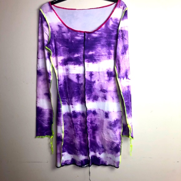 Color-block tie dye bodycon dress purple & white Stretch MED - Picture 5 of 15